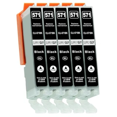 Immagine di Supply Guy 5 XL cartucce per stampanti compatibile con Canon CLI 571 BK Nero Pixma MG5750 MG5751 MG6850 MG7750 TS5050 TS5055 TS6050 TS8050 TS9050 TS9055 e altro (vedi pagina del prodotto)