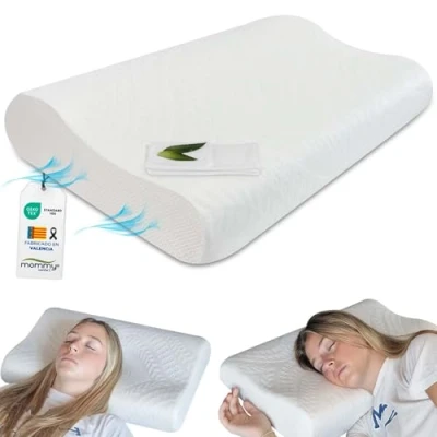 Immagine di MOMMY CONFORT Cuscino Cervicale per Dormire, Memory Foam Federa Lavabile in Aloe Vera con Cerniera Ortopedico Cervicale, Riduce il Dolore al Collo Oeko Tex, Made Spain