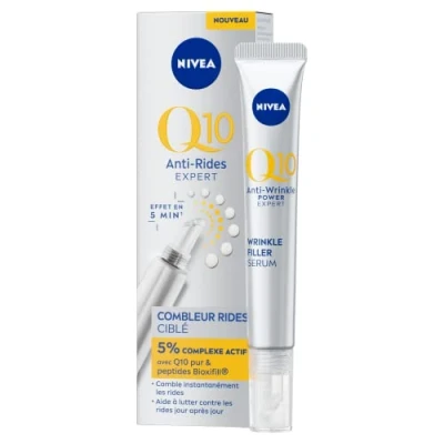 Immagine di NIVEA Q0 Expert Riempitore di rughe mirato e istantaneo (1 x 15 ml), trattamento antietà che riduce le etridole, viso con effetto visibile in 5 minuti arricchito peptidi