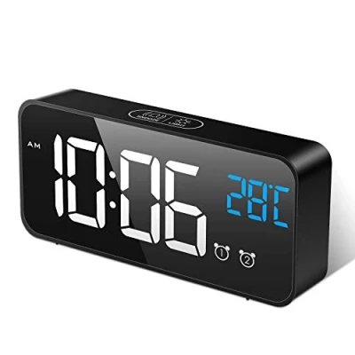 Immagine di MOSUO Sveglia Digitale, da Comodino con Temperatura e LED Grande Schermo, Orologio a Specchio 2 Allarme, Snooze, Suoni Luminosità Regolabile, Controllo Vocale, USB Ricaricare, Nero