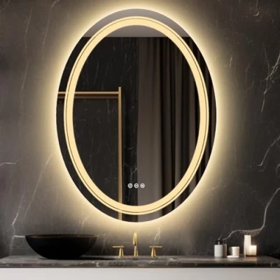 Immagine di LUVODI Specchio LED da Bagno: Retroilluminato + Frontale Luce 60x80cm Ovale per Bagno Parete, 3 Pulsanti Touch, Dimmerabile, Antiappanamento, IP56, Orizzontale Verticale