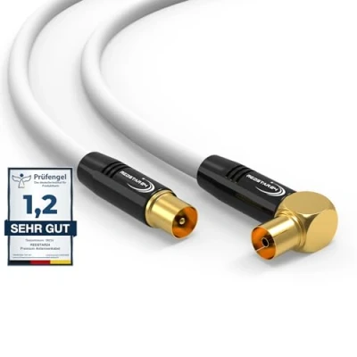Immagine di RedStar24 Cavo Antenna 4m Bianco Maschio a Femmina 90 Angolato Coassiale HDTV Premium per la TV via TV: Compatibile con TV, Radio, DVB T/T2, C, DAB