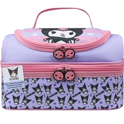 Immagine di Get Trend Hello Kitty Kuromi Borsa Porta Pranzo Bambini con Scomparti a Due Piani Spuntini Frigo per Picnic Scuola Regali (Multi Kuromi)