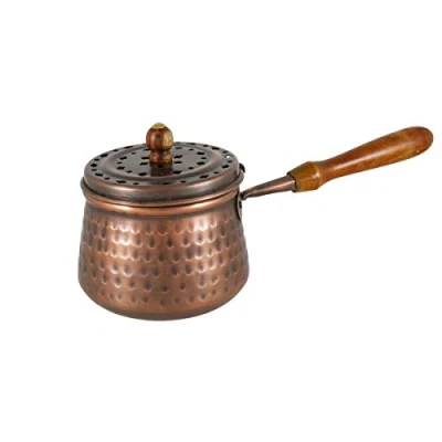 Immagine di NKlaus Ø 7cm bruciatore d&#039;incenso in rame con manico legno antico modalità carbone su sabbia per incenso erbe resine extra light 3290