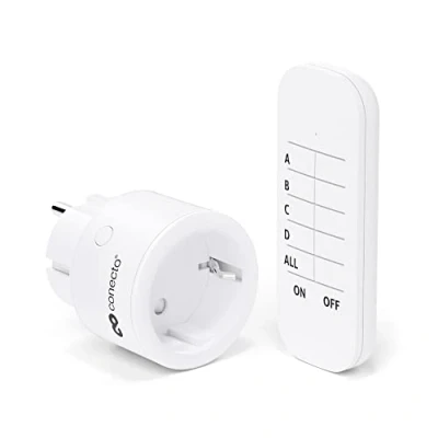 Immagine di conecto® Set di prese wireless: 1 wireless e telecomando, uso interno, 2300 watt, design compatto, bianco