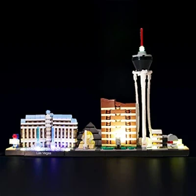 Immagine di GEAMENT Set di Luci LED per Las Vegas Kit illuminazione compatibile con Architecture Skyline Collection 21047 (Modello mattoncini non incluso)