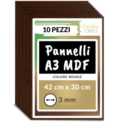 Immagine di Creative Deco 10 x A3 MDF Pannelli in Legno Fogli, di Marrone Scuro 420 300 3 mm Fai da Te Perfetto per Taglio Laser, CNC Router, Modellare, Traforato