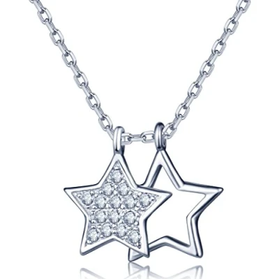 Immagine di Infinite U Fashion doppio stelle in Argento Sterling 925 con zirconi ciondolo collana per donna/ragazza, colore: