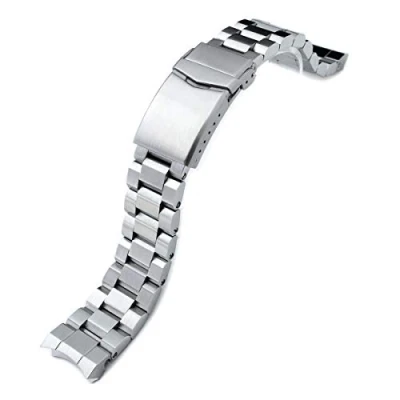 Immagine di Cinturino per orologio Hexad in acciaio inox 316L, 20 mm, Seiko Sumo sbdc001, con chiusura a V spazzolata, argento, L, Classico