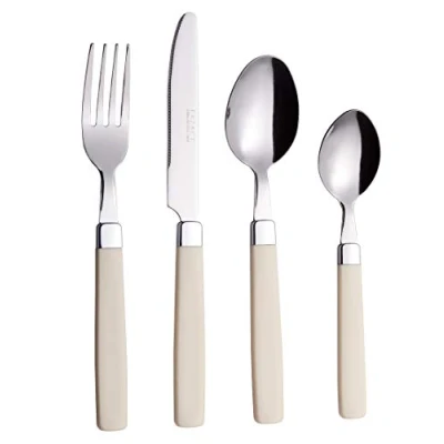 Immagine di Exzact Posate Acciaio Inox con Manici Colorati 16 PZ 4 Forchette, Coltelli, Cucchiai Cena, Cucchiaini EX23 (Crema x 16)