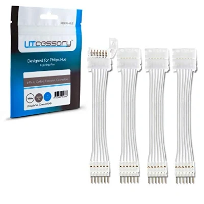 Immagine di Litcessory Connettore da 6 PIN a Tagliare Fine di Estensione per Philips Hue Lightstrip Plus (50mm, 4 Pezzi, Bianco STANDARD V3)