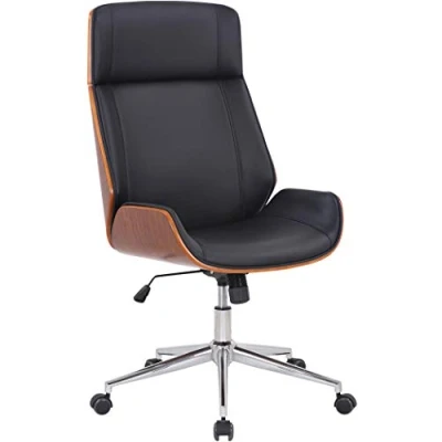 Immagine di CLP Sedia Studio Scrivania Varel In Similpelle E Legno I Poltrona Ufficio Presidenziale Regolabile 44 52 CM, Colore:noce/nero