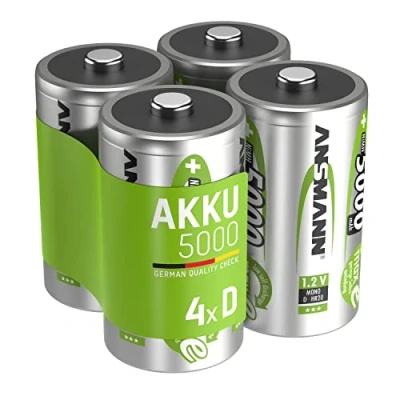 Immagine di ANSMANN 4x Batterie ricaricabili stilo Mono D 5000 mAh 1,2 V NiMH Pila a ricarica veloce fino 1000 cicli di eco friendly