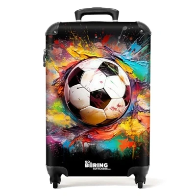 Immagine di NoBoringSuitcases.com Valigia Bagaglio a Mano, Valigia, Trolley, 55x40x20, Valigie, 10 kg, Trolley Mano 55x40x20 cm (Pallone da calcio Multicolore)