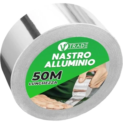 Immagine di V1 TRADE Nastro Alluminio Adesivo Alte Temperature 48 mm x 50 m per Riparazioni Resistente ad Acqua