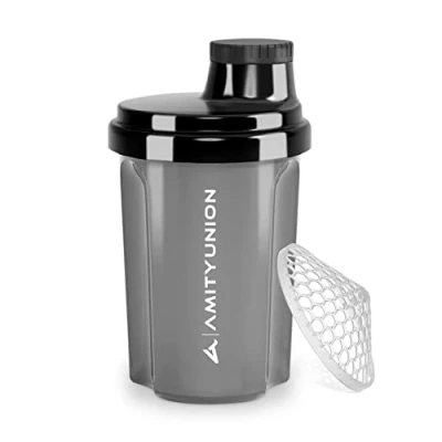 Immagine di AMITYUNION shaker per proteine 300 ml Heaven a prova di perdite, senza BPA con setaccio cliccabile e scala frullati cremosi siero latte, proteine, originale in Fumo nero