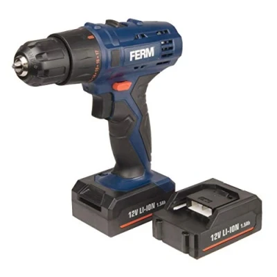 Immagine di FERM Trapano avvitatore a batteria 12V 1.5Ah. Include 2 batterie 1.5Ah, caricabatterie rapido, punte e custodia