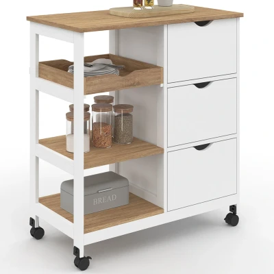 Immagine di Credenza MUNA 3 cestini + 1 vassoio estraibile effetto bianco e faggio L.76 cm IDMarket