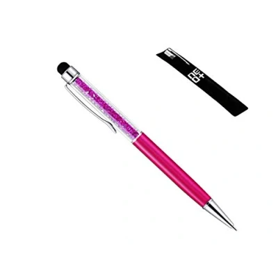 Immagine di Penna a sfera 2 in 1 di qualità con cristalli ed estremità posteriore gommata per touchscreen. ricariche incluse (FUCSIA)