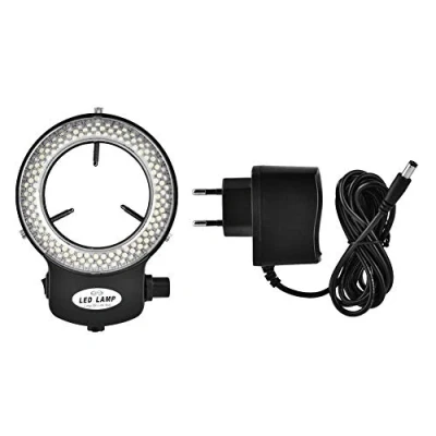 Immagine di Videocamera LED Industriale ad Anello, Microscopio Ottico Anello con 144 Perline Luminosità Regolabile Superiore a 18000LUX(EU plug Nero)