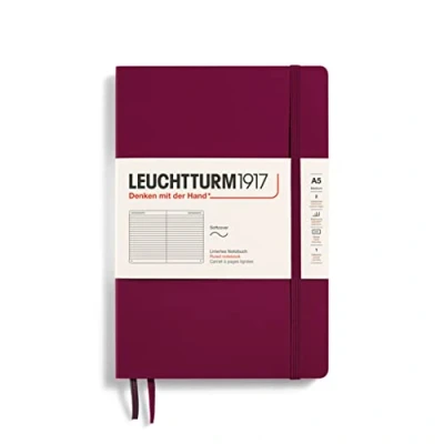 Immagine di LEUCHTTURM1917 362834 Taccuini Medium (A5), Copertina morbida, 123 pagine numerate, Port Red, Righe