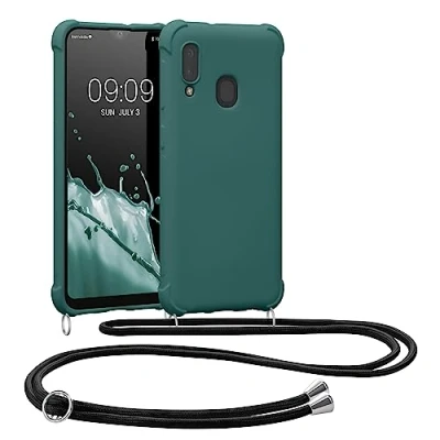 Immagine di kwmobile Custodia Compatibile con Samsung Galaxy A20e Cover Back Case in Silicone TPU Protezione Smartphone Cordino petrolio