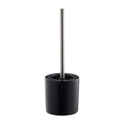 Immagine di Relaxdays Set di Scopino e Portascopino in Ceramica, per Bagno WC, Testa Sostituibile, H x D 38,5 12,5 cm, Nero