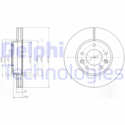 Immagine di DELPHI BG4261 Disco freno 274 28 5 ventilato Oleato non trattato senza cuscinetto ruota, anello sensore ABS KIA: Carnival 2, I
