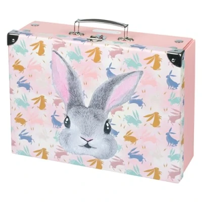 Immagine di valigetta per bambini giocattoli e forniture scolastiche, di cartone, giocattolo, pieghevole, custodia pieghevole con manico in metallo (Bunny)