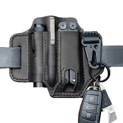 Immagine di LINONI Tactical Multitool Holder Leather EDC Pocket Organizer Cintura Loop con Portachiavi per Torcia Strumenti Oudoor Campeggio