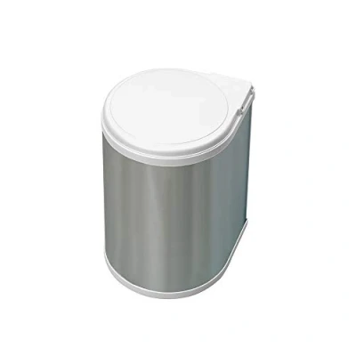 Immagine di Emuca Pattumiera per Porta di Mobile, Contenitore Riciclaggio, 13 L con Coperchio Apertura Automatica e fissagio a l&#039;anta, Plastica, Rivestimento Acciaio Inossidabile.