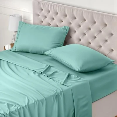 Immagine di Utopia Bedding Set Lenzuola Una Piazza e Mezza 4 Pezzi 135x190 cm Letto, Spazzolata Poliestre di Microfibra Lenzuolo con Angoli, Piatto 2 Federa 50x75, Blu Spa