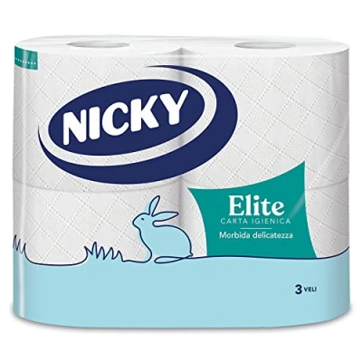 Immagine di Nicky Elite 4 Rotoli di Carta Igienica, 170 Soffici Fogli a 3 Veli, Morbida e Resistente Contatto con la Pelle, Dermatologicamente Testata, 100% Certificata FSC®