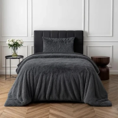 Immagine di Sleepdown Set di biancheria da letto con copripiumino e federa, 135 x 200 cm, in poliestere, facile lavare, colore: Grigio antracite