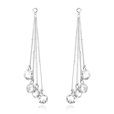 Immagine di KristLand Orecchini Con Nappe Da Donna Ciondolo Zirconi In Argento Sterling 925 Ago A Catena Lunga Festa Di Nozze Capodanno Natale Regalo Compleanno Scatola Gioielli