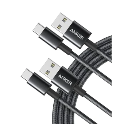 Immagine di Anker cavo USB type c, 331 confezione da 2 doppio nylon intrecciato C a 2.0, di ricarica per iPhone 16/16 Plus/16 Pro/16 ProMax Samsung Galaxy S10 S10+, LG V30(180cm)