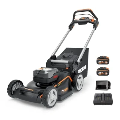 Immagine di Rasaerba Nitro 40 V (2 x 20 V) Worx PowerShare WG749E Include 2 batterie 4 Ah e caricatore doppio 46 cm con trazione Mulching 7 posizioni di altezza