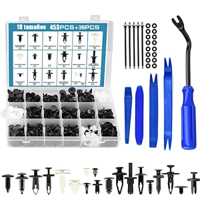 Immagine di Rivetti in Plastica per Auto, Clip di Viti Assetto Auto Kit Carrozzeria Interni Pannello Paraurti Porta, con Strumenti Rimozione Fissaggio (Blu)