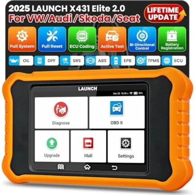 Immagine di LAUNCH X431 Elite V2.0 OBD2 Auto Diagnostica di Tutti i Sistemi per Audi V.A.G. con 50+ Funzione Reset, Controllo Bidirezionale Codifica ECU Online TPMS EPB Dpf FCA SGW Aggiornamento Gratuito