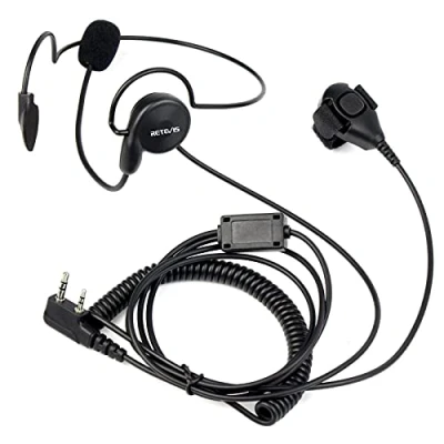 Immagine di Retevis Walkie Talkie Auricolare con Microfono, Cuffia a 2 pin, Dietro Testa, Compatibile Radio RT24 RT619 RT27 RT28 RT5R RT85 Baofeng UV 5R BF 888S Kenwood eSynic HYT (1 Pz)