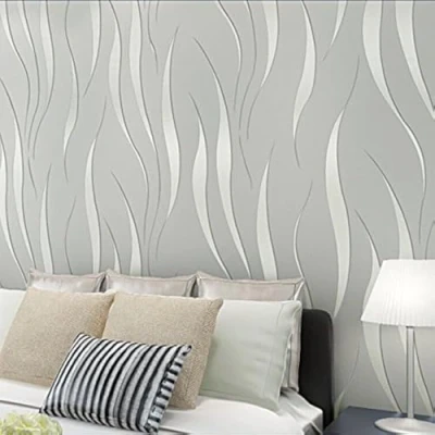 Immagine di Carta da parati in tessuto non tessuto, effetto 3D stereoscopico a strisce/onde, sfondo per TV e salotto, moderna semplice, 0,53 m (larghezza) x 10 (lunghezza) = 5,3 m², colore: grigio argento