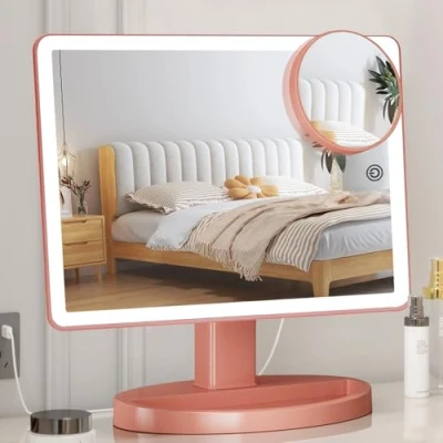 Immagine di specchio da trucco grande illuminato (modello XLarge) 3 modalità di illuminazione a colori con 88 LED touch screen rotazione 360 e cosmetico tavolo ingrandimento 10X (oro rosa)