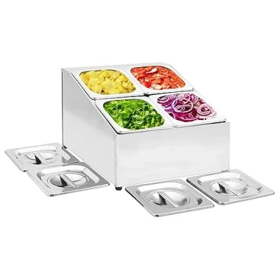 Immagine di heybb Supporto Gastronorm con 4 Contenitori GN 1/6 in Acciaio Inox,Contenitore Portacondimenti