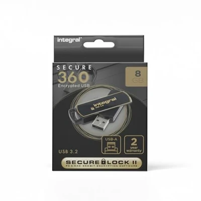 Immagine di Memoria Integral INFD8GB360SEC3, 0 USB 3,0 a forma di penna con Secure Lock Software nero/oro 8 GB