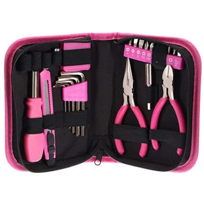 Immagine di SIXTOL HOME PINK 26 pezzi in un set di attrezzi Cassetta degli per la casa da donna regalo ideale donne artigiani,