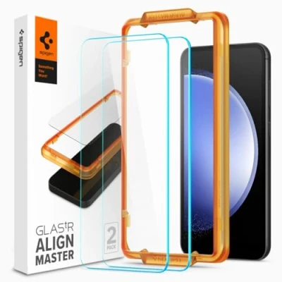 Immagine di Spigen AlignMaster Vetro Temperato compatibile con Samsung Galaxy S23 FE, 2 Pezzi, Installazione Semplice Cornice di Allineamento, Cristallino, Durezza 9H Pellicola prottetiva