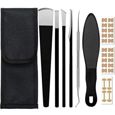 Immagine di 6 PCS Bisturi Per Pedicure Sgorbia Podologo Togli Calli Piedi Attrezzi Duroni Leva Taglia Professionale con 24 Unghia Incarnita Alluce,1 Borsa Portaoggetti