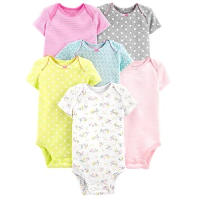 Immagine di Simple Joys by Carter&#039;s 6 Pack Short Sleeve Bodysuit Body, Multicolore/A Pallini/Anatre/Floreale/Righe, Prematuro (Pacco da 6) Bimba