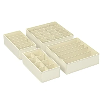 Immagine di SONGMICS Set di 4 Divisori per Cassetti, Organizzatori Biancheria Intima Pieghevole, Reggiseni Mutande Calzini Cravatte, Scatole Portaoggetti in Tessuto Armadio, Beige RUS04M