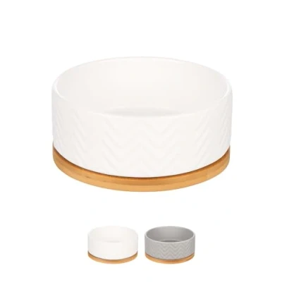 Immagine di Flamingo Biano ciotola per cani da 990 ml, colore: bianco, antiscivolo, in ceramica smaltata un supporto bambù, 16 x 6 7 cm